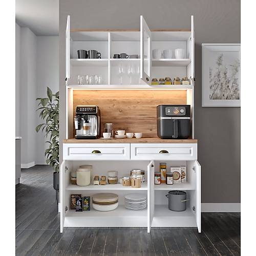 Gözde Kahve Köşesi - 140 cm MDF Mutfak Dolabı - LED Aydınlatmalı - Ücretsiz Montaj
