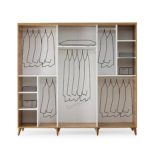 Ücretsiz Montaj Sport 6 Kapaklı  Komple MDF Atlantik Çam-Beyaz Gardırop