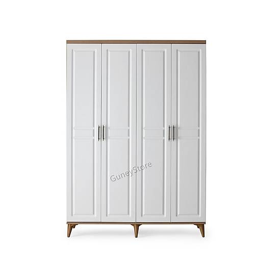 Ücretsiz Montaj Sport 4 Kapaklı Komple MDF Atlantik Çam-Beyaz Gardırop