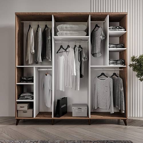 Ücretsiz Montaj Sport 6 Kapılı Komple MDF Atlantik Çam-Beyaz Yatak Odası Takımı