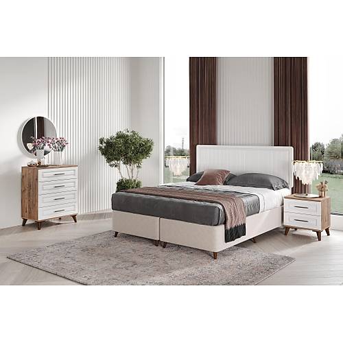 Ücretsiz Montaj Sport 6 Kapılı Komple MDF Atlantik Çam-Beyaz Yatak Odası Takımı