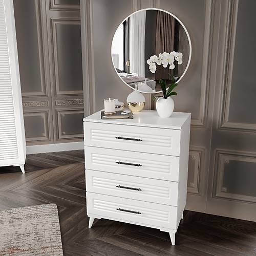 Paris 6 Kapaklı Komple MDF Beyaz Yatak Odası Takımı