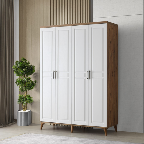 Ücretsiz Montaj Sport 4 Kapaklı Komple MDF Atlantik Çam-Beyaz Gardırop