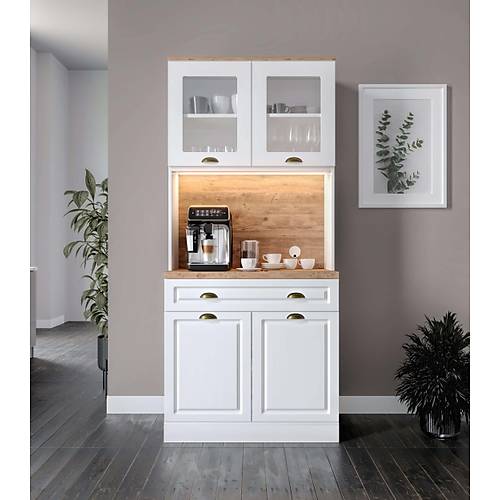Gözde 2 Kapaklı Kahve Köşesi – 93 cm MDF, LED Aydınlatmalı, Çok Amaçlı Mutfak ve Airfryer Dolabı