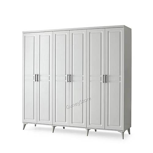 Ücretsiz Montaj Sport 6 Kapaklı  Komple MDF Beyaz Gardırop
