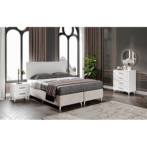 Paris 6 Kapaklı Komple MDF Beyaz Yatak Odası Takımı