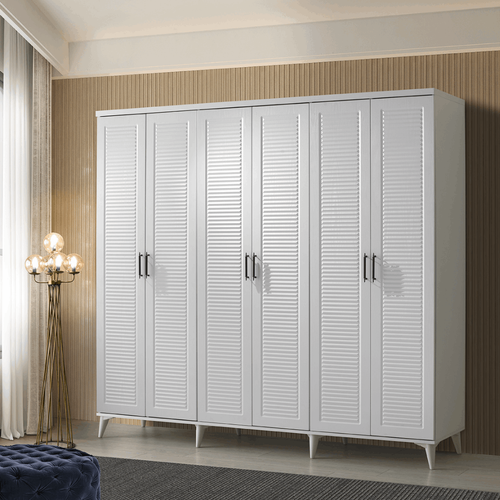 Ücretsiz Montaj Paris 6 Kapaklı  Komple MDF Beyaz Gardırop