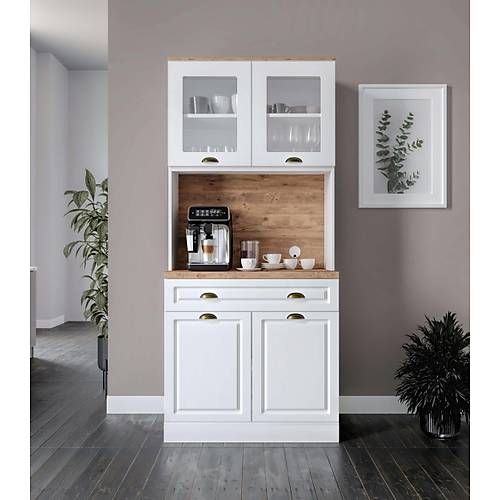 Gözde 2 Kapaklı Kahve Köşesi – 93 cm MDF, LED Aydınlatmalı, Çok Amaçlı Mutfak ve Airfryer Dolabı