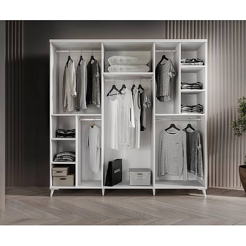 Paris 6 Kapaklı Komple MDF Beyaz Yatak Odası Takımı