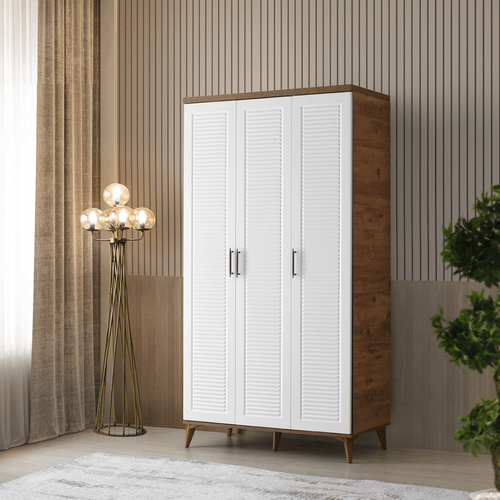 Ücretsiz Montaj Paris 3 Kapaklı  Komple MDF Atlantik Çam-Beyaz Gardırop