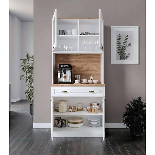 Gözde 2 Kapaklı Kahve Köşesi – 93 cm MDF, LED Aydınlatmalı, Çok Amaçlı Mutfak ve Airfryer Dolabı