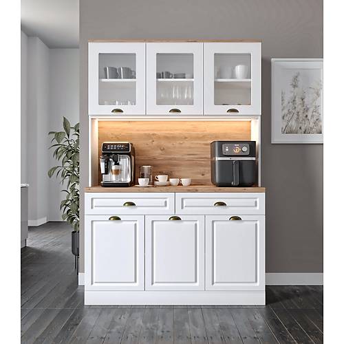 Gözde Kahve Köşesi - 140 cm MDF Mutfak Dolabı - LED Aydınlatmalı - Ücretsiz Montaj