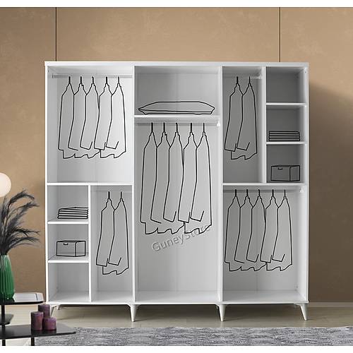 Ücretsiz Montaj Sport 6 Kapaklı  Komple MDF Beyaz Gardırop