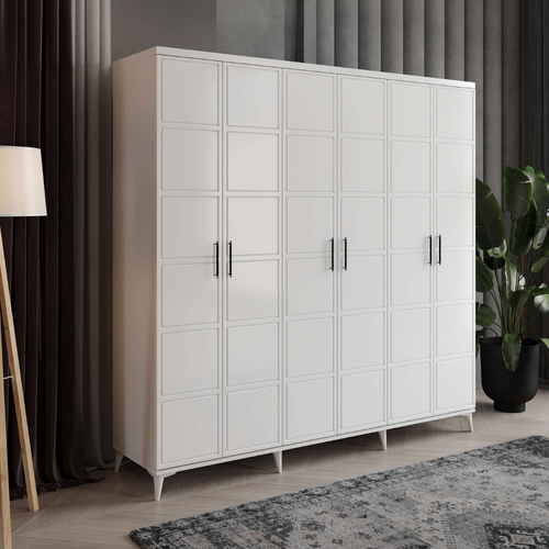 Ücretsiz Montaj Milano 6 Kapaklı Komple MDF Beyaz Gardırop