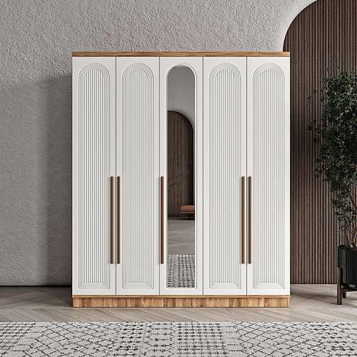 Ücretsiz Montaj Rosa 5 Kapaklı Aynalı Komple MDF Gardırop