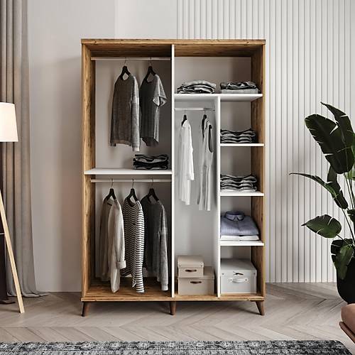 Ücretsiz Montaj Sport 4 Kapaklı Komple MDF Atlantik Çam-Beyaz Gardırop