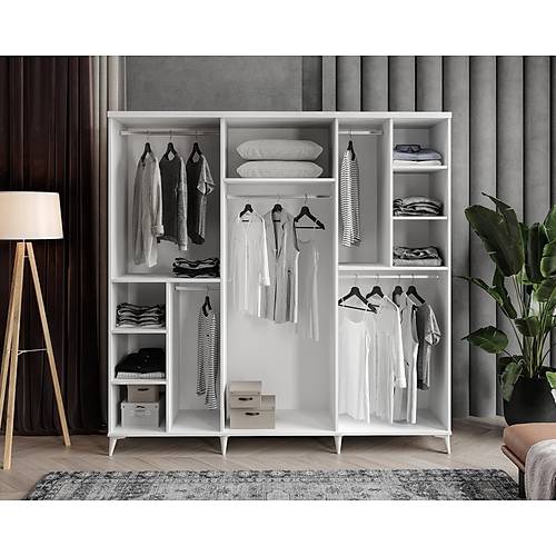 Ücretsiz Montaj Milano 6 Kapaklı Komple MDF Beyaz Gardırop