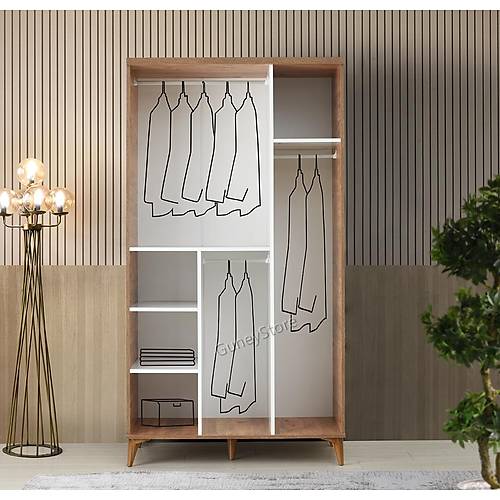 Ücretsiz Montaj Paris 3 Kapaklı  Komple MDF Atlantik Çam-Beyaz Gardırop