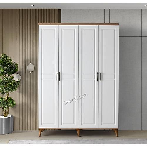 Ücretsiz Montaj Sport 4 Kapaklı Komple MDF Atlantik Çam-Beyaz Gardırop