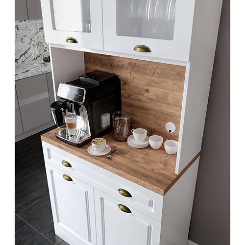 Gözde 2 Kapaklı Kahve Köşesi – 93 cm MDF, LED Aydınlatmalı, Çok Amaçlı Mutfak ve Airfryer Dolabı