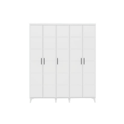 Ücretsiz Montaj Milano 5  Kapaklı Komple MDF Beyaz Gardırop