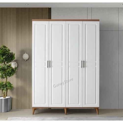 �cretsiz Montaj Sport 4 Kapakl� Komple MDF Atlantik �am-Beyaz Gard�rop