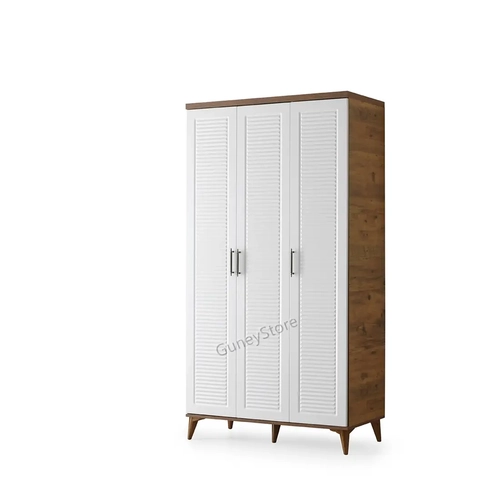 �cretsiz Montaj Paris 3 Kapakl�  Komple MDF Atlantik �am-Beyaz Gard�rop