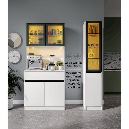 Lotus Midi Sa� Vitrinli Kahve K��esi Komple MDF LED Mutfak Dolab�