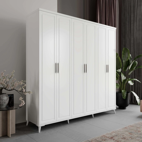 �cretsiz Montaj Milas 6 Kapakl� Komple MDF Beyaz Gard�rop