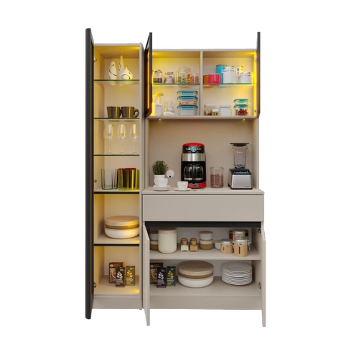 Lora Kum Beji Midi Sol Vitrinli Komple MDF LED Ayd�nlatmal� Kahve K��esi