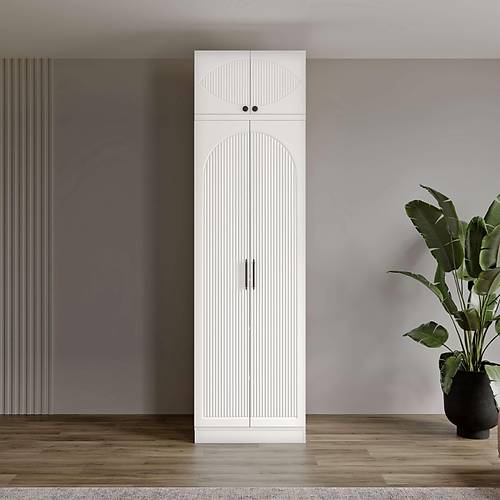 cretsiz Montaj Oslo 2 Kapakl Yklkl Komple MDF Beyaz Gardrop cretsiz Montaj