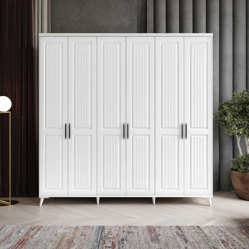 �cretsiz Montaj Adenna 6 Kapakl�  Komple MDF Beyaz Gard�rop
