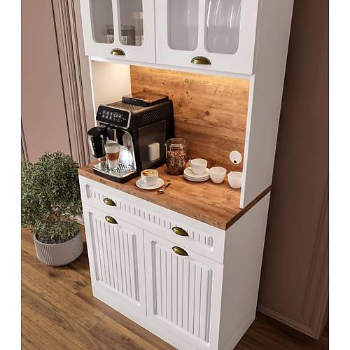 Efes 2 Kapakl Kahve Kesi  93 cm MDF, LED Aydnlatmal, ok Amal Mutfak ve Airfryer Dolab