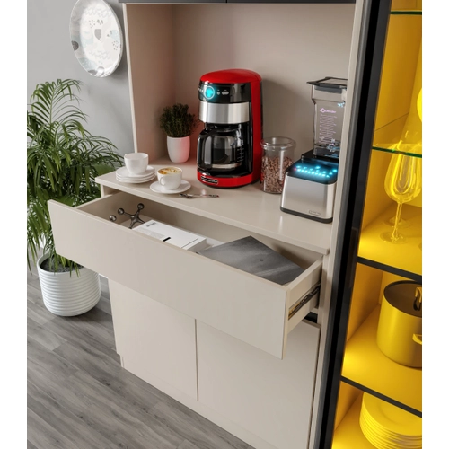Lora Kum Beji Midi Sa� Vitrinli Komple MDF LED Ayd�nlatmal� Kahve K��esi