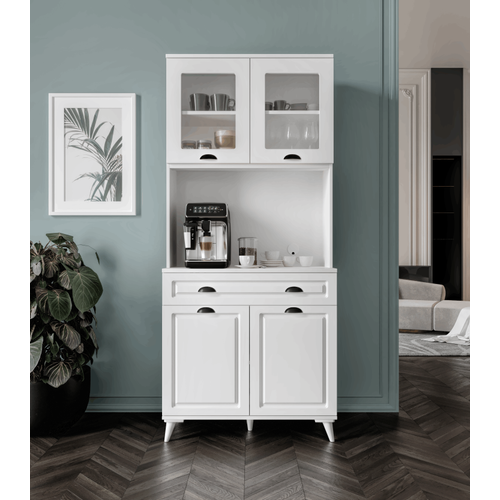 Luna 2 Kapakl� Ayakl� Kahve K��esi � 93 cm MDF, LED Ayd�nlatmal�, �ok Ama�l� Mutfak ve Airfryer Dolab�