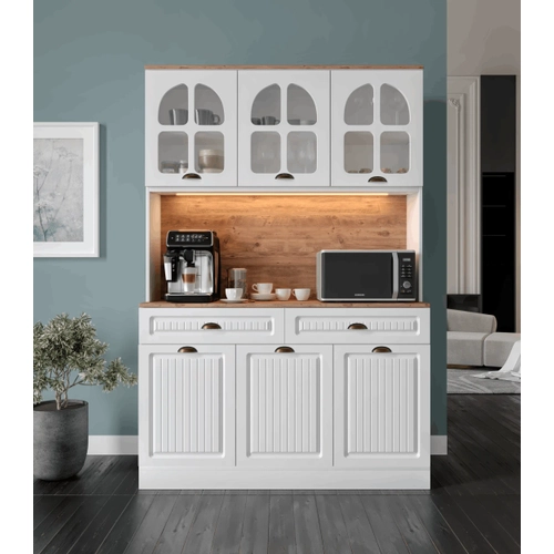 Efes Kahve K��esi - 140 cm MDF Mutfak Dolab� - LED Ayd�nlatmal� - �cretsiz Montaj