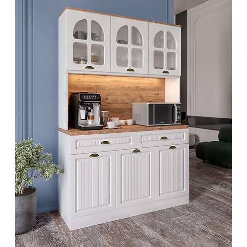 Efes Kahve K��esi - 140 cm MDF Mutfak Dolab� - LED Ayd�nlatmal� - �cretsiz Montaj