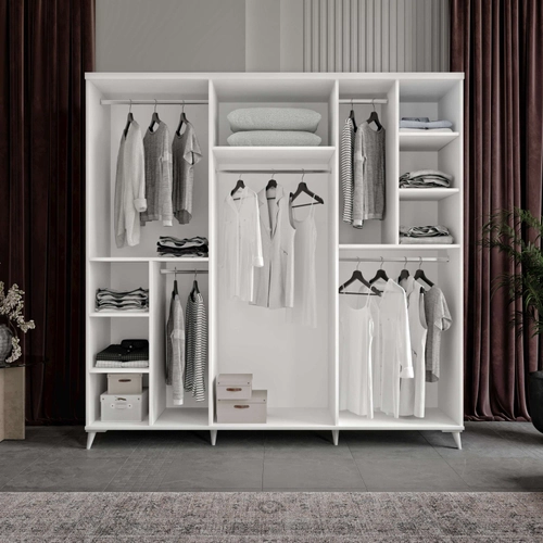 �cretsiz Montaj Kemer 6 Kapakl� Komple MDF Beyaz Gard�rop