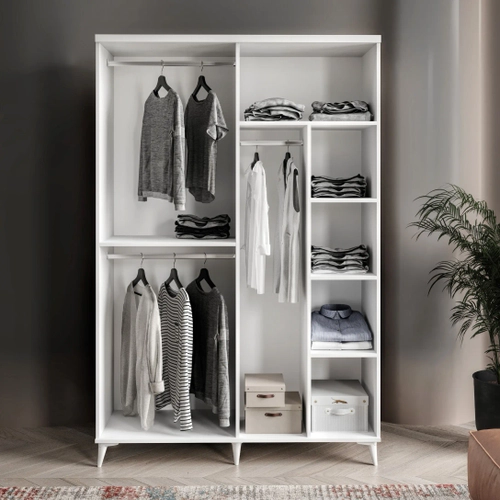 �cretsiz Montaj Oslo 4 Kapakl� Komple MDF Beyaz Gard�rop