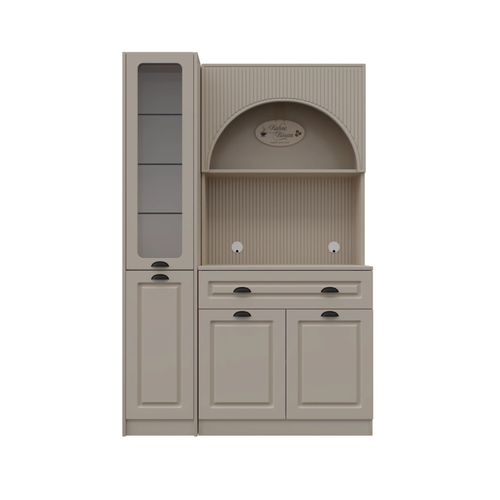 Siena Kum Beji Midi Sol Vitrinli 130 cm Komple MDF LED Ayd�nlatmal� Kahve K��esi Montaj Dahil
