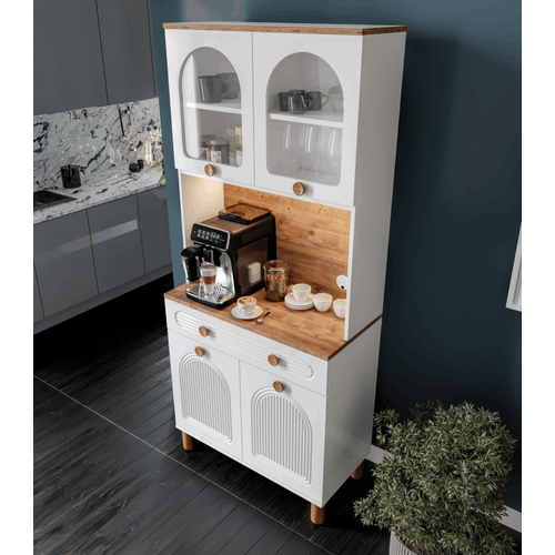 Rosa 2 Kapakl� Kahve K��esi � 93 cm MDF, LED Ayd�nlatmal�, �ok Ama�l� Mutfak ve Airfryer Dolab�