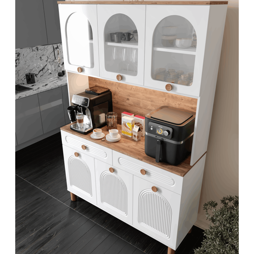 Rosa Kahve K��esi - 140 cm MDF Mutfak Dolab� - LED Ayd�nlatmal� - �cretsiz Montaj