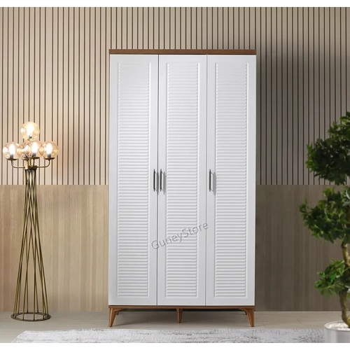 �cretsiz Montaj Paris 3 Kapakl�  Komple MDF Atlantik �am-Beyaz Gard�rop