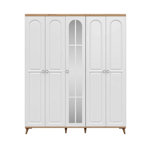 �cretsiz Montaj Bohem 5 Kapakl� Aynal� Komple MDF  Gard�rop