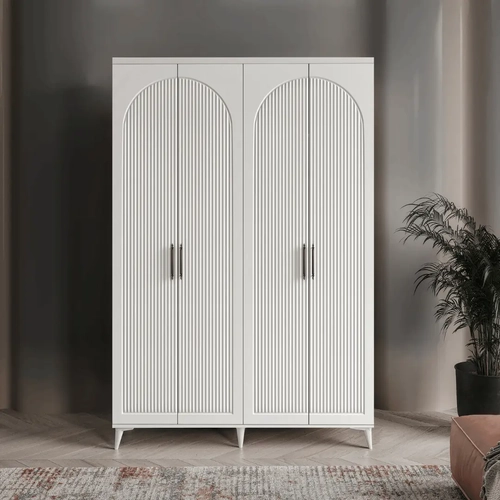 �cretsiz Montaj Oslo 4 Kapakl� Komple MDF Beyaz Gard�rop