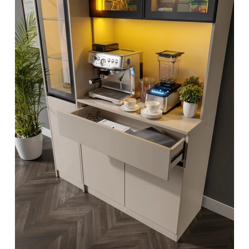 Viona Kum Beji Midi Sol Vitrinli Komple MDF LED Ayd�nlatmal� Kahve K��esi