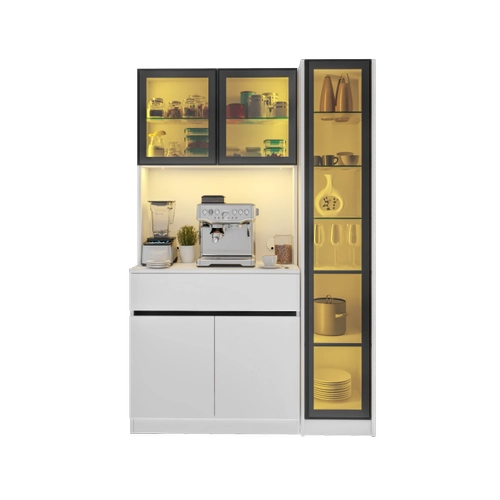 Moon Midi Sa� Vitrinli Kahve K��esi Komple MDF LED Mutfak Dolab�