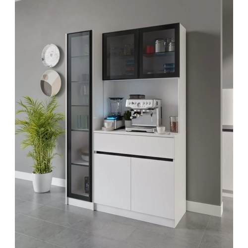 Moon Midi Sol Vitrinli Kahve K��esi Komple MDF LED Mutfak Dolab�