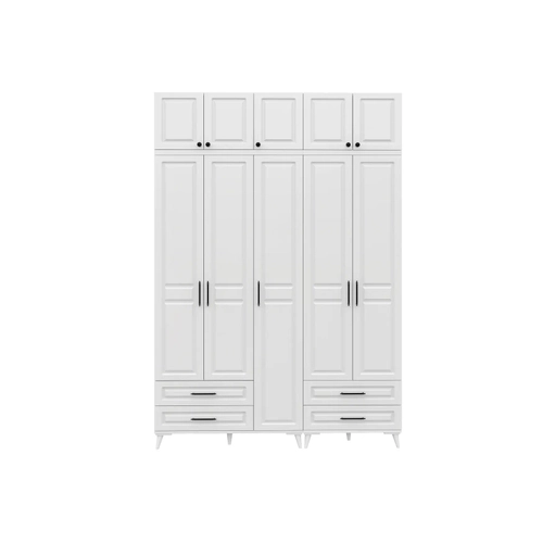 �cretsiz Montaj G�zde 5 Kapakl� 4 �ekmeceli Y�kl�kl� Komple MDF  Beyaz Gard�rop