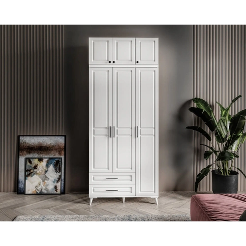 �cretsiz Montaj G�zde 3 Kapakl� 2 �ekmeceli Y�kl�kl� Komple MDF  Beyaz Gard�rop